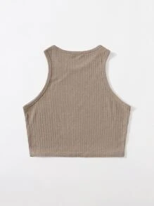 SHEIN EZwear Plus Rib-knit Tank Top - Mocha Brown - View 2