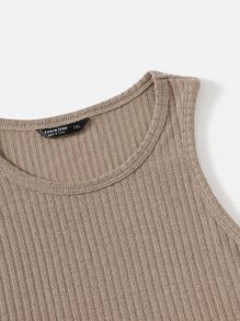 SHEIN EZwear Plus Rib-knit Tank Top - Mocha Brown - View 3