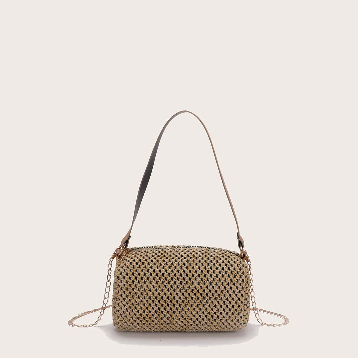 

Straw Chain Shoulder Bag, Khaki