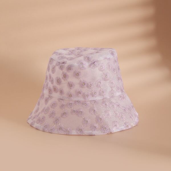 

Girls Flower Pattern Bucket Hat, Purple