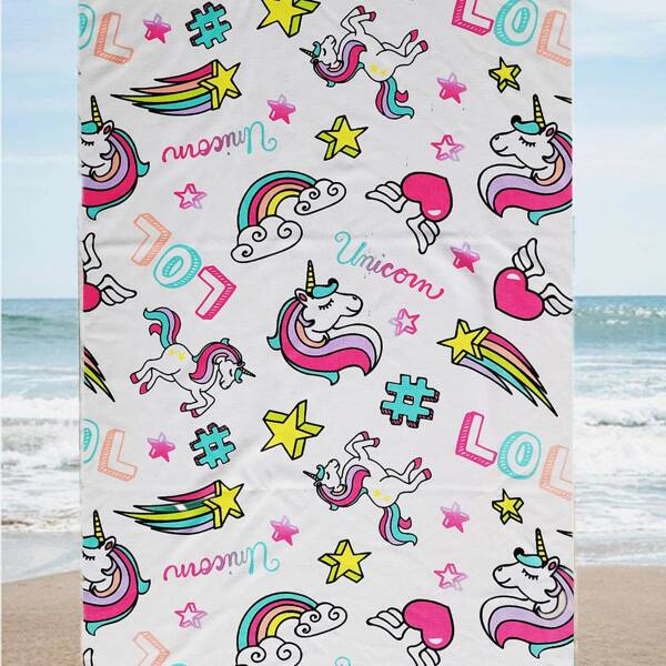 

Cartoon Unicorn Print Bath Towel, Multicolor