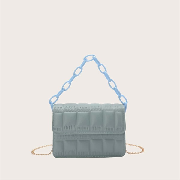 

Croc Embossed Flap Chain Satchel Bag, Blue