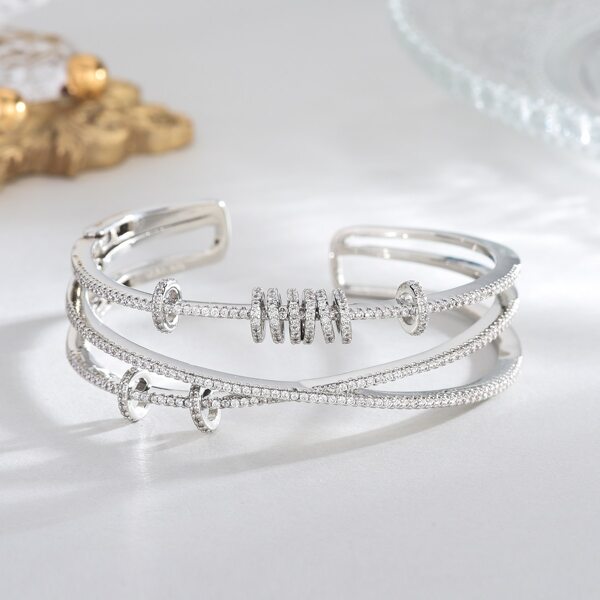 

Zircon Decor Cuff Bangle, Silver