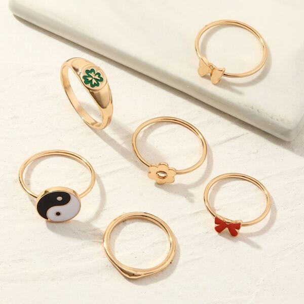 

6pcs Yin & Yang Decor Ring, Multicolor