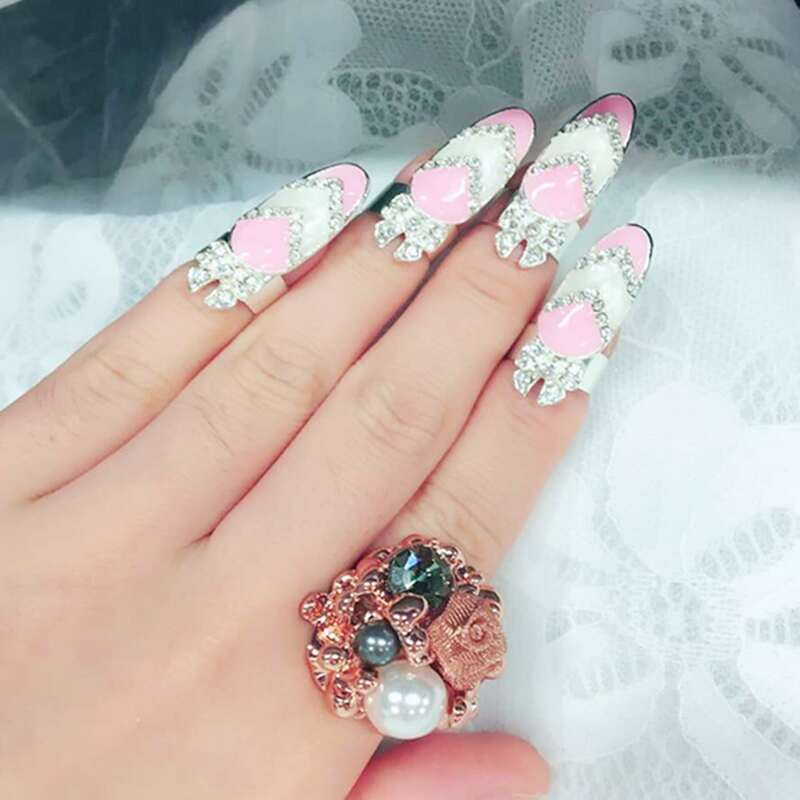 

Rhinestone Decor Fingernail Ring, Multicolor