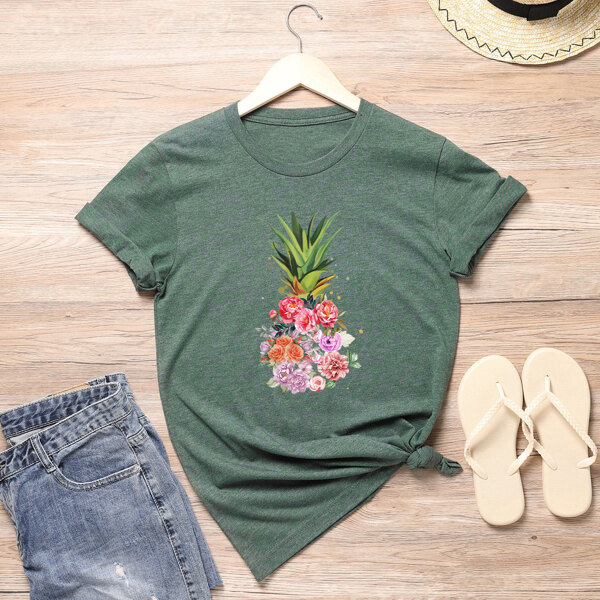 

Plus Floral Print Tee, Dark green