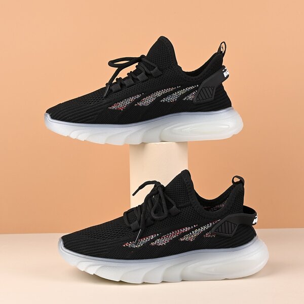 

Knit Panel Lace Up Front Sneakers, Black