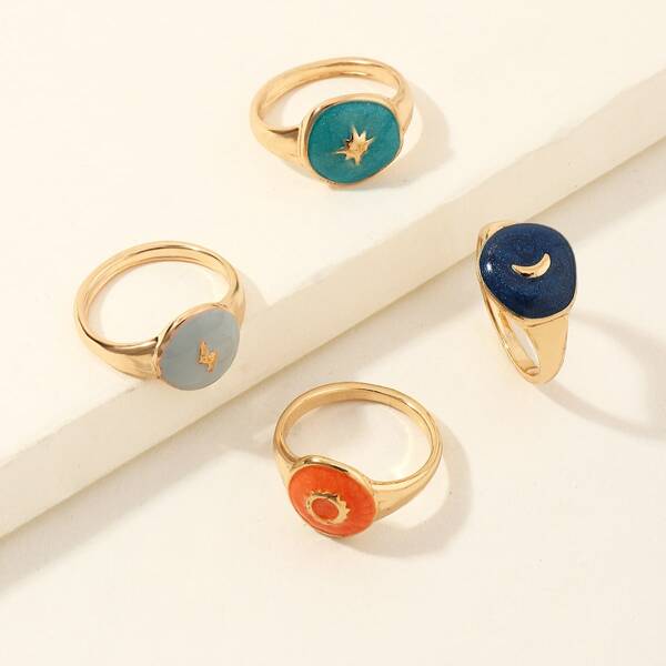

4pcs Moon Decor Ring, Multicolor