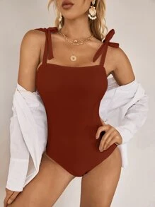 繫肩帶連身泳裝 - 鏽棕色 - 查看 1