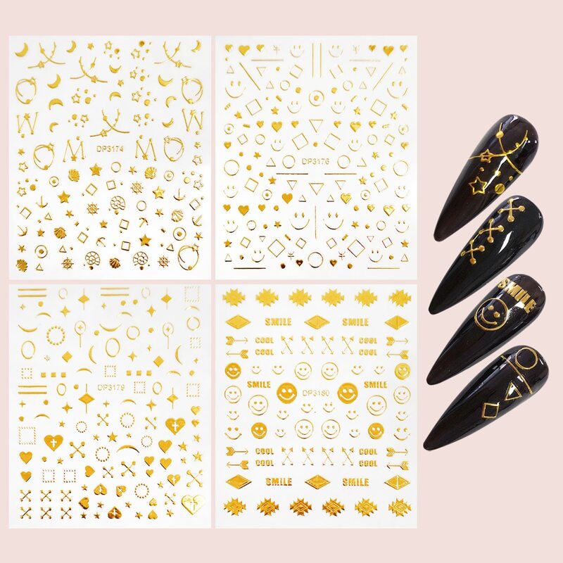

4sheets Heart Pattern Nail Art Sticker, Gold