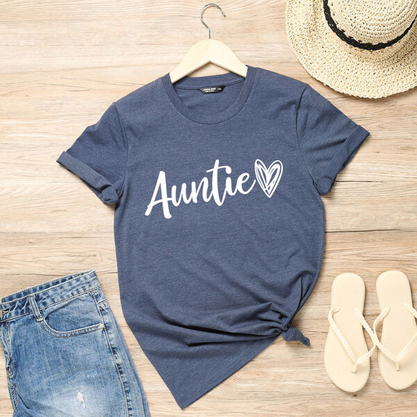 

Plus Letter And Heart Print Tee, Dusty blue