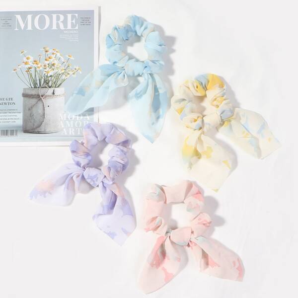 

4pcs Tie Dye Scarf Hair Tie, Multicolor
