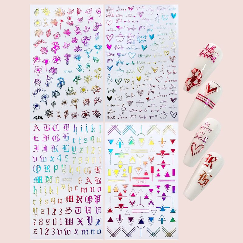 

4sheets Flower Pattern Nail Art Sticker, Multicolor