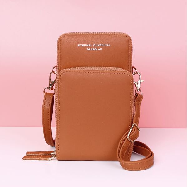 

Letter Graphic Phone Bag, Brown