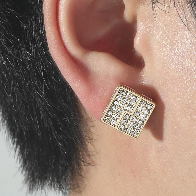 

Guys Rhinestone Square Earrings, Gold