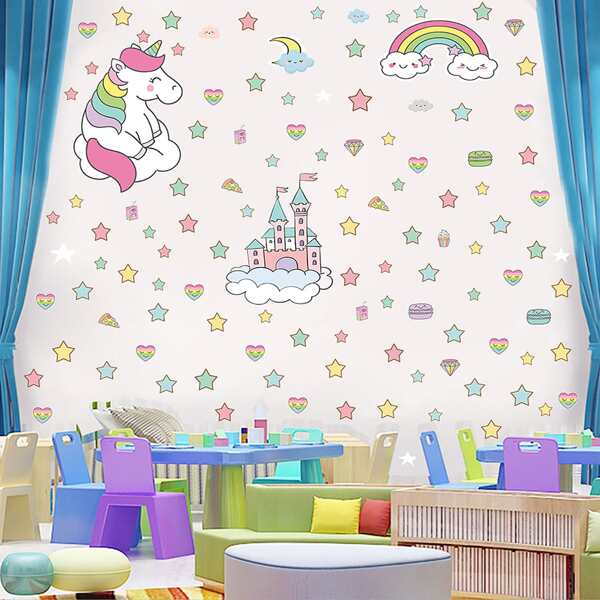 

Kids Cartoon Unicorn Print Wall Sticker, Multicolor