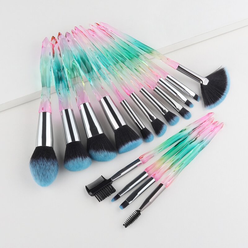 

15pcs Ombre Handle Makeup Brush Set, Blue