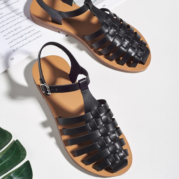 

Caged Flat Sandals, Black