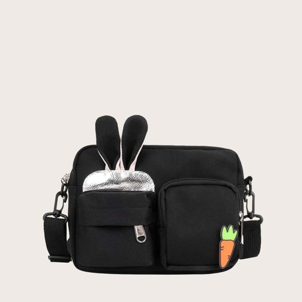 

Girls Cartoon Rabbit Ear Decor Crossbody Bag, Black