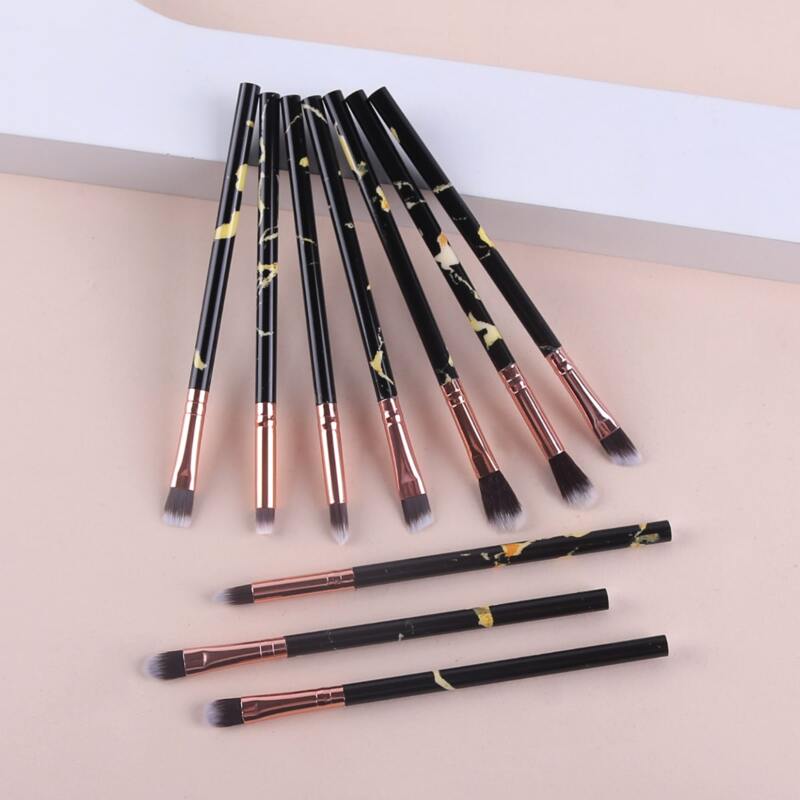 

10pcs Marble Pattern Handle Eye Makeup Brush Set, Black