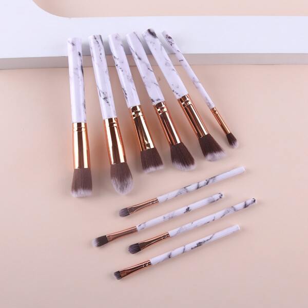 

10pcs Marble Pattern Handle Makeup Brush Set, Grey