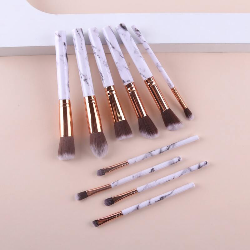 

10pcs Marble Pattern Handle Makeup Brush Set, Grey