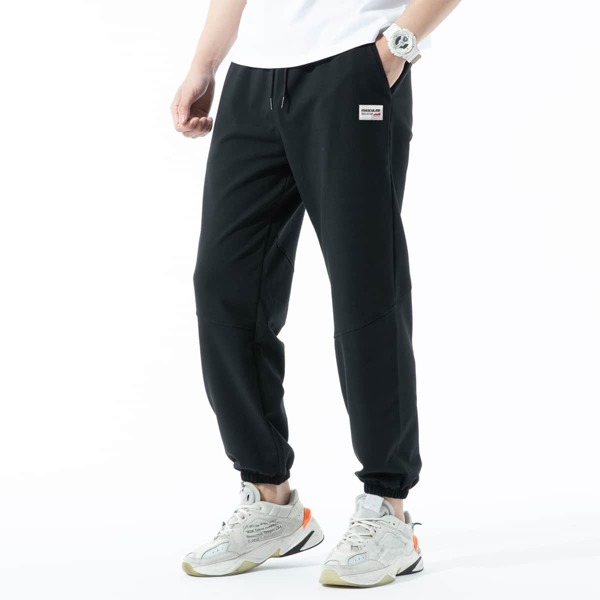 

Men Letter Patched Slant Pocket Sweatpants, Black