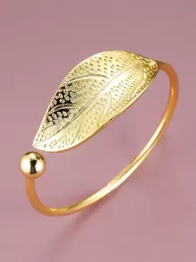 葉子細節開口手鐲 - 金黃色 - 查看 1