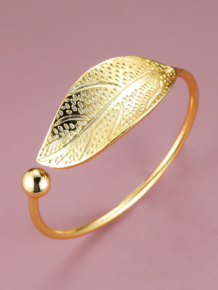 葉子細節開口手鐲 - 金黃色 - 查看 1