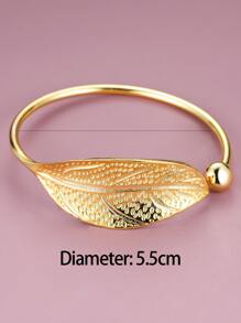 葉子細節開口手鐲 - 金黃色 - 查看 3