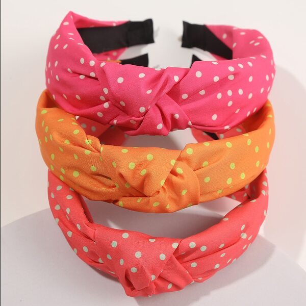 

3pcs Polka Dot Print Wide Headband, Multicolor