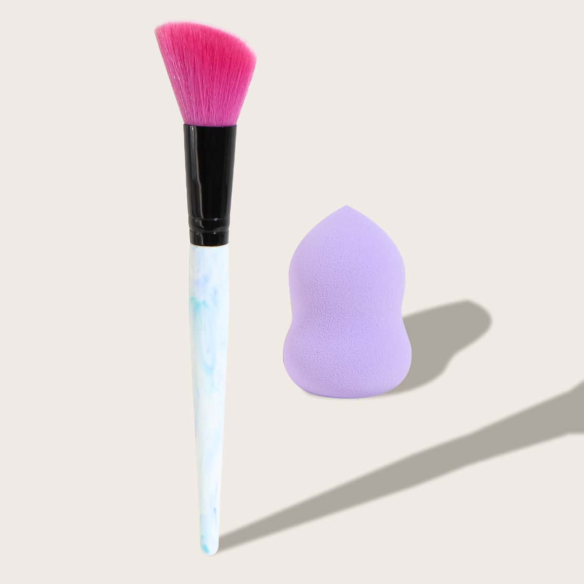 

1pc Contour Brush & 1pc Makeup Sponge, Multicolor