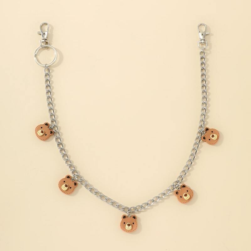 

Cartoon Bear Decor Pant Chain, Silver