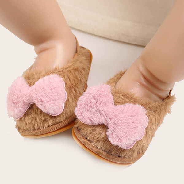

Baby Girl Bow Decor Fluffy Slingback Slippers, Brown