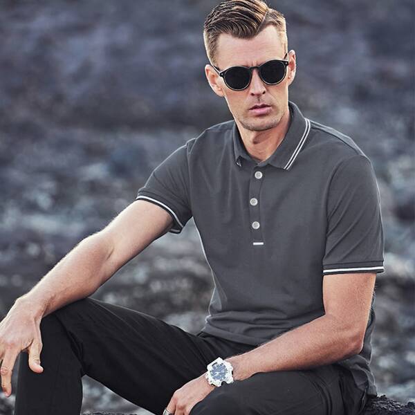 

Men Striped Trim Polo Shirt, Dark grey