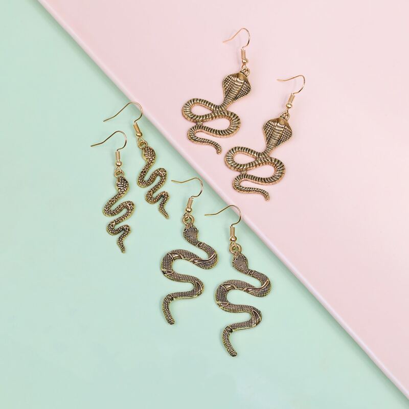 

3pairs Serpentine Drop Earrings, Gold