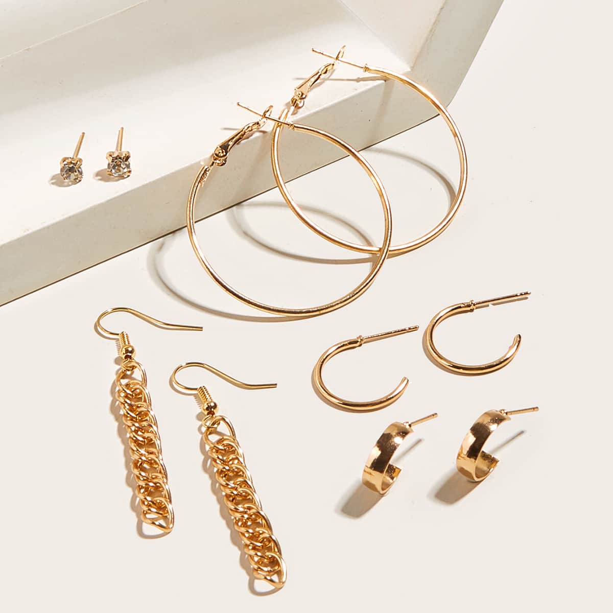 

5pairs Minimalist Earrings, Gold