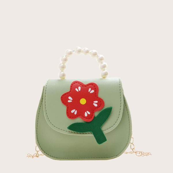 

Girls Floral Appliques Saddle Bag, Mint green