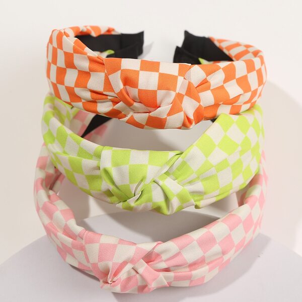 

3pcs Plaid Wide Headband, Multicolor