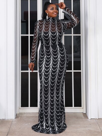 seomiscky فستان أنيق كم طويل من الحرير مرصع بالترتر، أسود، رسمي لسهرات الحفلات والمناسبات البارزة مثل حفلات التخرج والعشاء