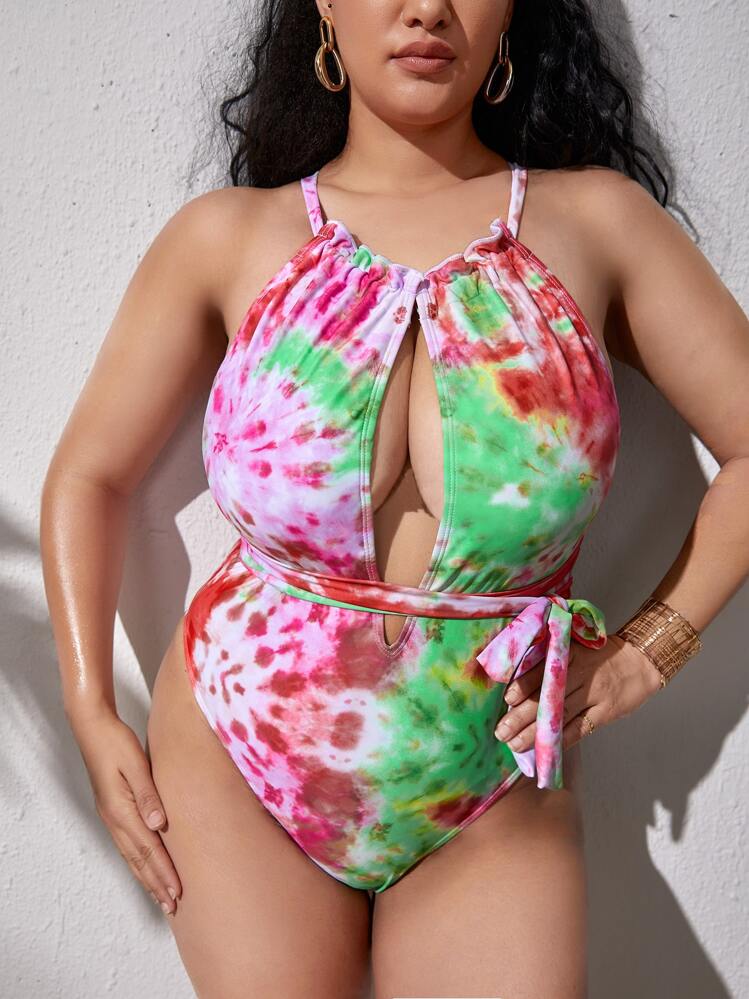 Plus Tie Dye One Piece Swimsuit - Multicolor - View 1