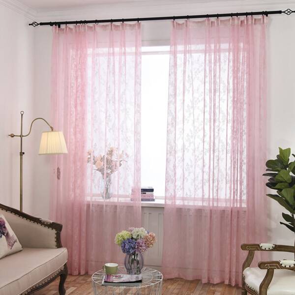 

Lace Flower Single Panel Curtain, Pink