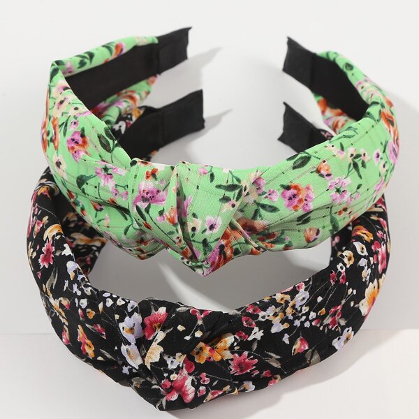

2pcs Floral Print Wide Headband, Multicolor