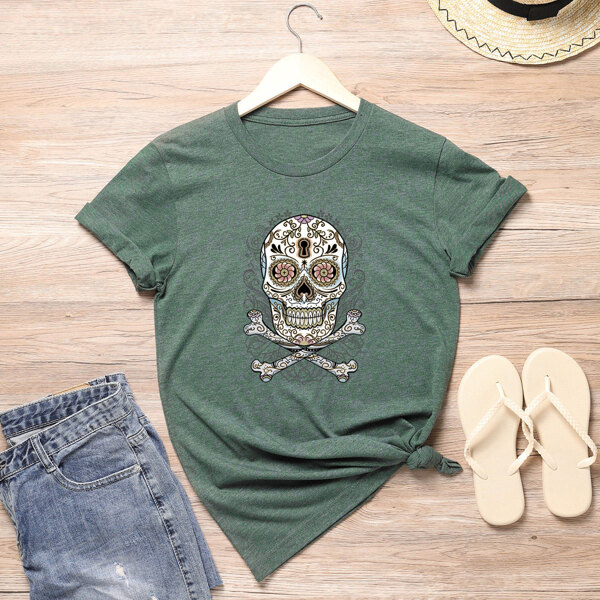 

Plus Skull Print Short Sleeve Tee, Green