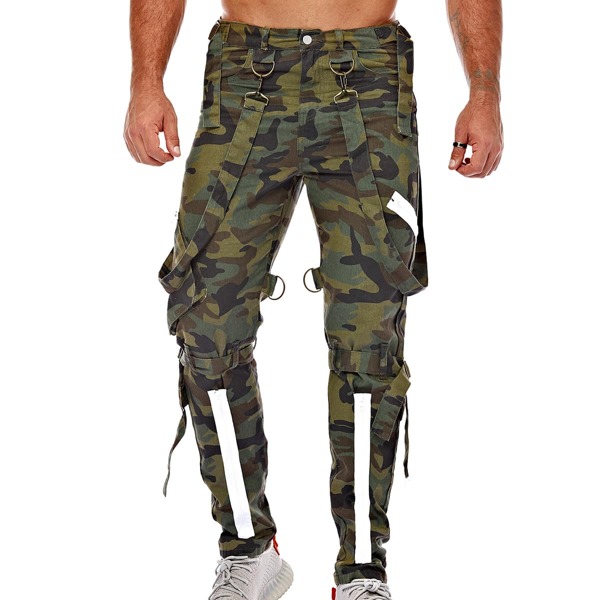 

Men Camo Buckle Tape Jeans, Multicolor