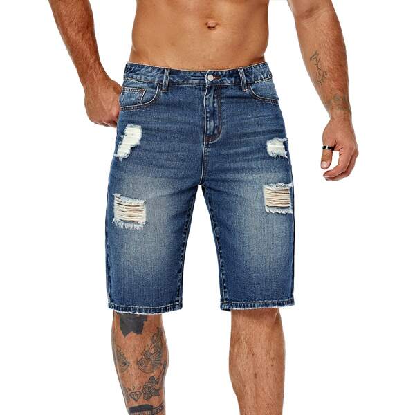 

Men Ripped Washed Denim Shorts, Medium wash