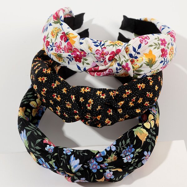 

3pcs Floral Print Wide Headband, Multicolor