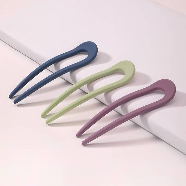 

3pcs Simple Hair Pin, Multicolor