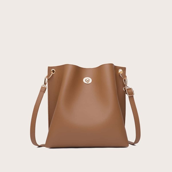 

Minimalist Turn-lock Bucket Bag, Brown