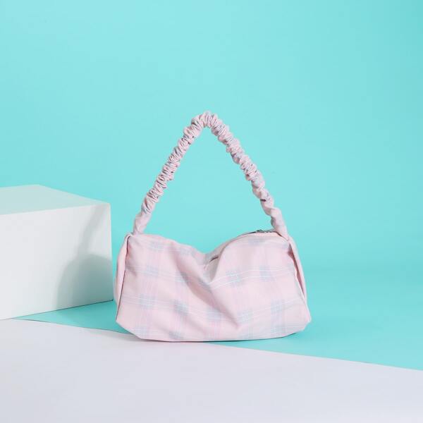 

Plaid Satchel Bag, Pink